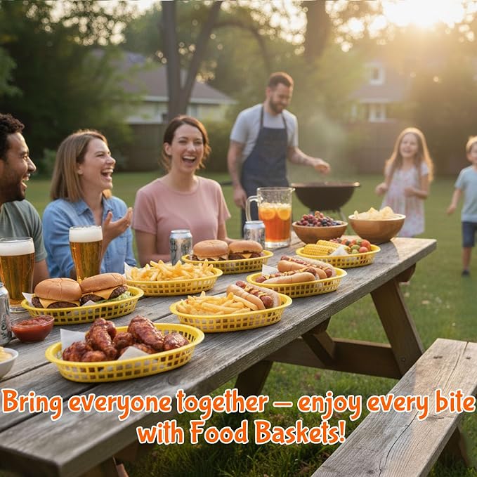 Fast Food Baskets 16-Pack, 10 x 6 Inch Plastic Oval Serving Baskets - Image 6