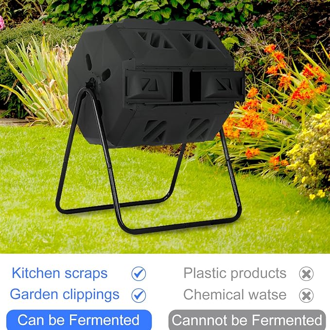 FDW Outdoor Compost Bin, 43 Gallon Dual Chamber Tumbling Composting Bin - Image 6