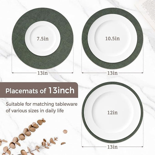 13" Round Placemats Set of 12, Reversible Faux Leather Heat Resistant Table Mats - Image 2