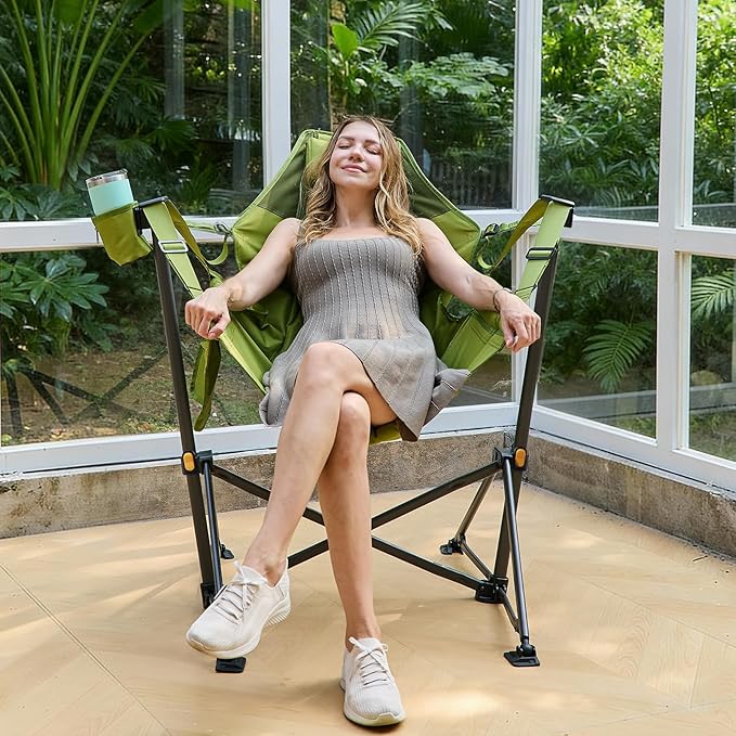 Folding Hammock Camping Chair in Green, Steel Frame, 300 lb Capacity