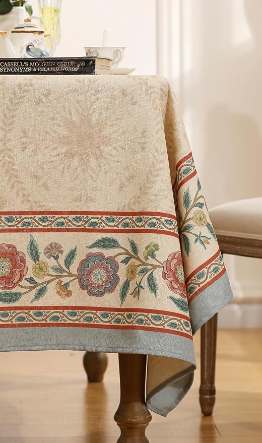 Beige Linen Rectangle Extra Long Tablecloth, Vintage Indian Style Soft and - Image 8