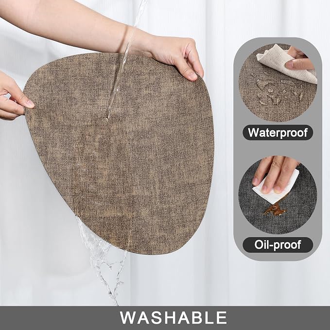 Placemats and Coasters, Washable Reversible Placemats Round Faux Leather - Image 4