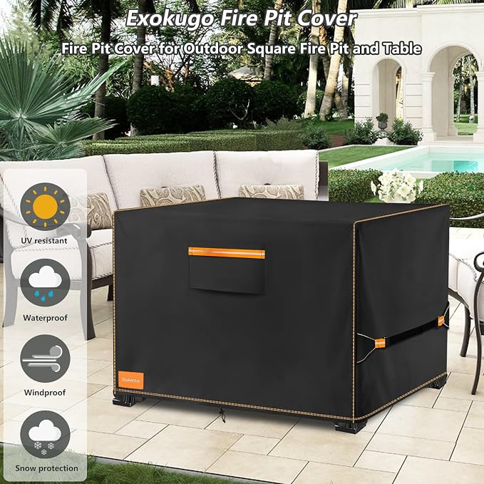 Fire Pit Cover, Outdoor Heavy Duty 600D 100% Waterproof Fire Pit Cover Square - Image 3
