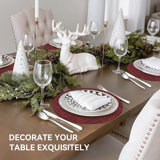 13"Round Placemats Set of 4, Reversible Faux Leather Heat Resistant Table Mats - Image 6