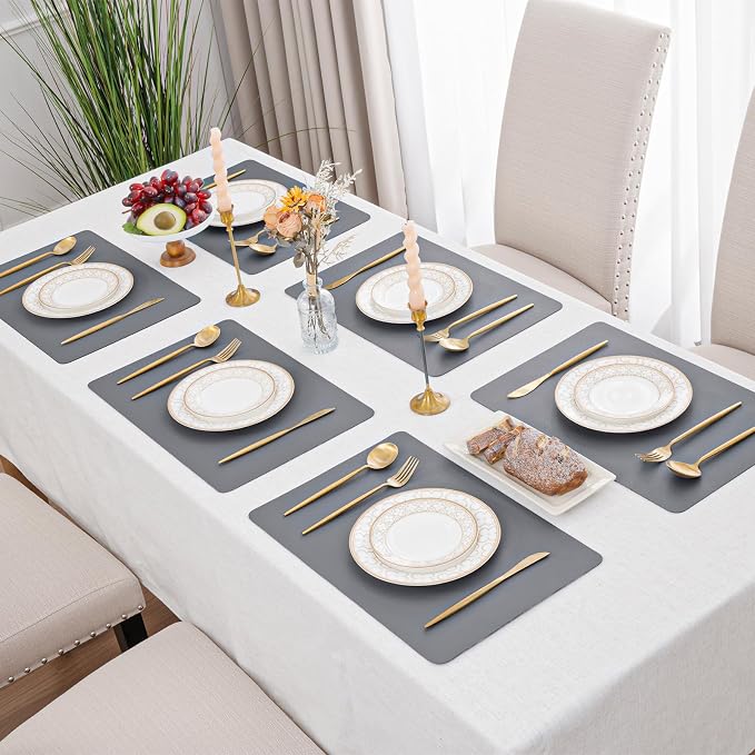 SHACOS Placemats Set of 6 Faux Leather Waterproof Leakproof Wipeable PU - Image 2