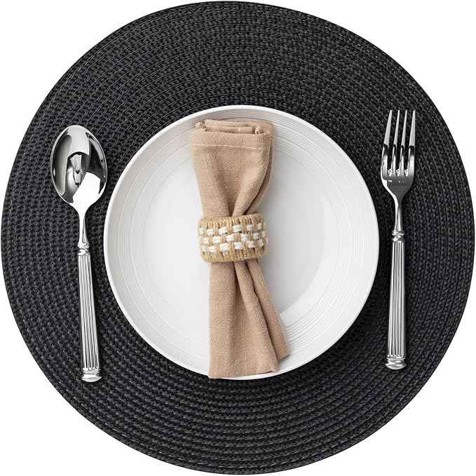 Round Placemats Set of 6 Plastic Woven Placemats Washable Wipeable Table Mats by BAROYAL
