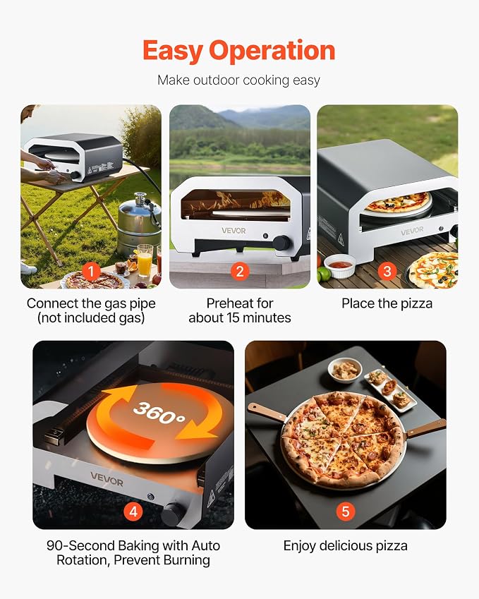 VEVOR 16 in Outdoor Pizza Oven, Auto Rotating Propane Gas Pizza Ovens, Portable - Image 7