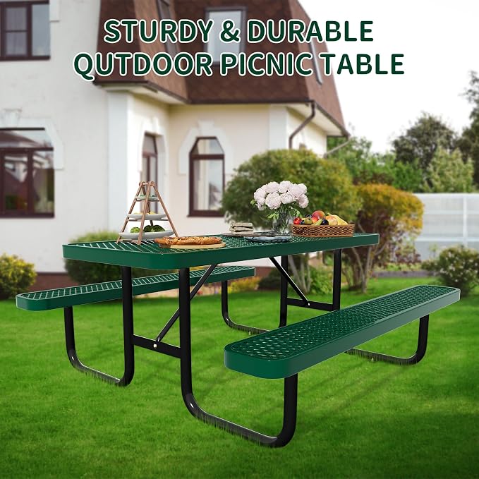 6FT Picnic Tables for Outdoors, Rectangular Commercial Metal Picnic Table Bench - Image 6