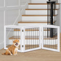 LZRS 3-Panel Freestanding Foldable Wooden Dog Gate –Solid Wood & Steel Wire by LZRSPET