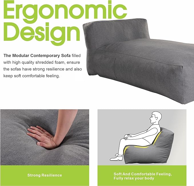 Bean Bag Lounger Chair, Oversized Olefin Patio Daybed, Charcoal Grey