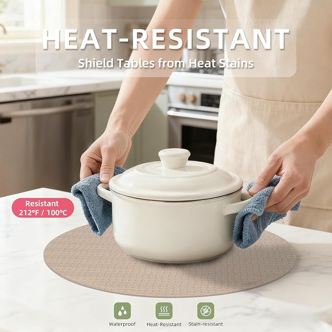 Round Faux Leather Placemats Set of 6 – 13 Inch Vinyl Mats, Heat Resistant - Image 4