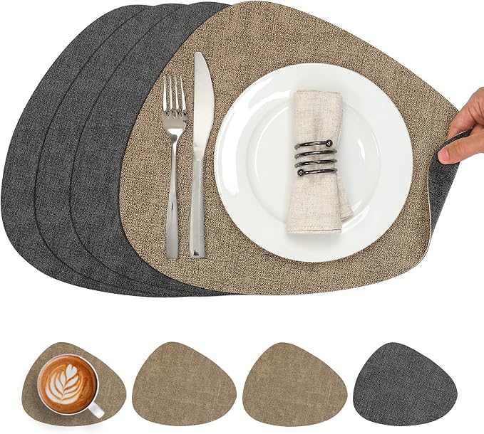Placemats and Coasters, Washable Reversible Placemats Round Faux Leather by Chitomars