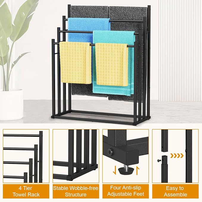 Honiter Towel Racks for Bathroom, 4 Tier Wide Towel Drying Rack Outdoor - Image 8