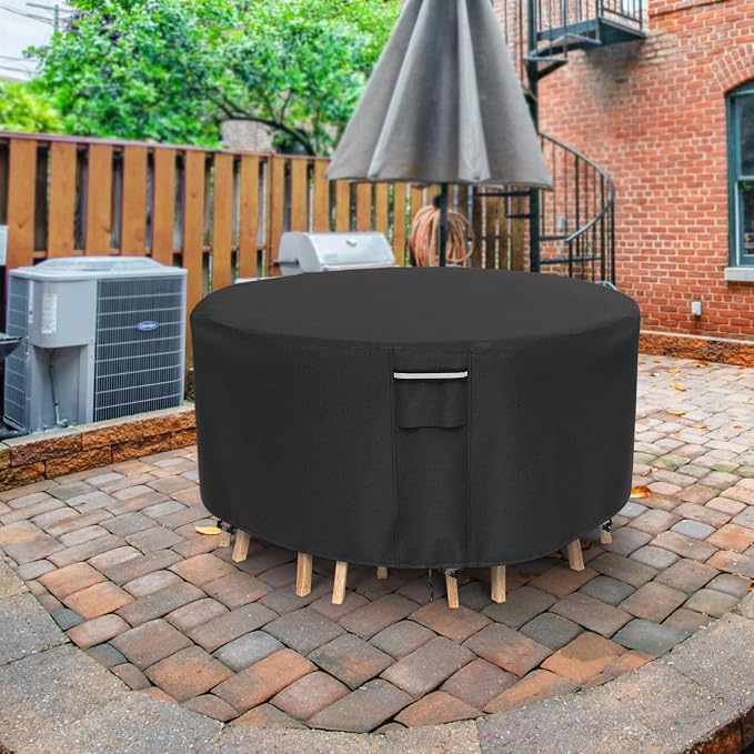 Round Patio Furniture Covers, 500D Heavy Duty Waterproof UV Resistant Cover - Image 5
