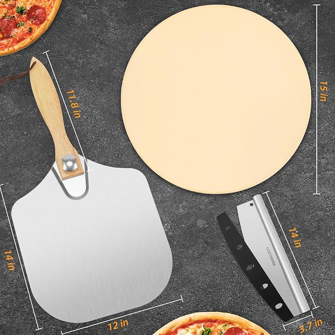 Pizza Stone 5 PCS Set, 15 Inch Large Round Pizza Stone Set - Image 2