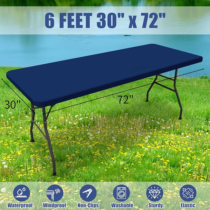 Spandex 6 Foot Rectangle Table Cloth 6 Pack, Elastic Fitted Tablecloths - Image 8