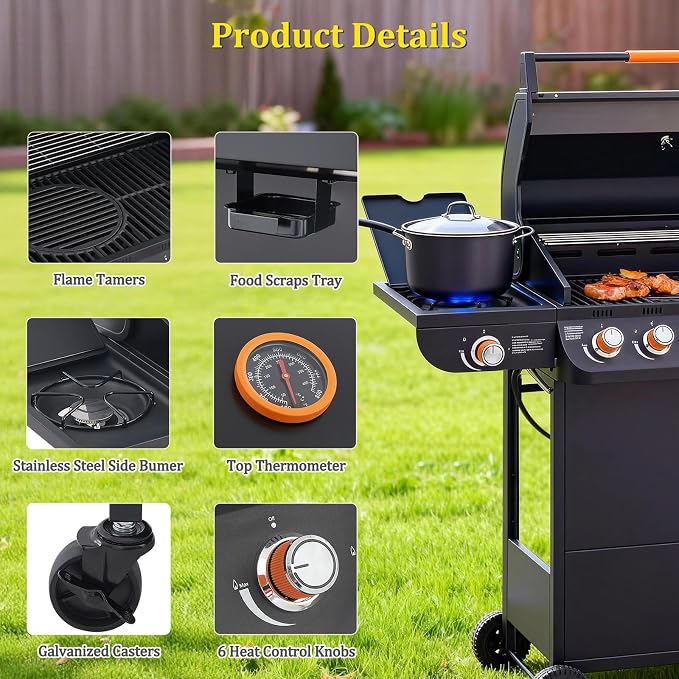 Unovivy Large 6-Burner Propane Gas Grill - Image 7