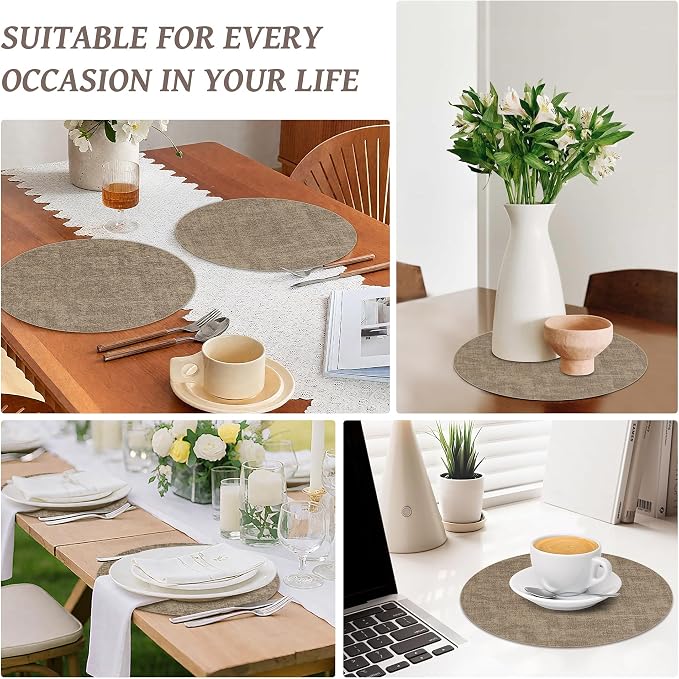 13" Round Placemats Set of 8, Reversible Faux Leather Heat Resistant Table Mats - Image 7
