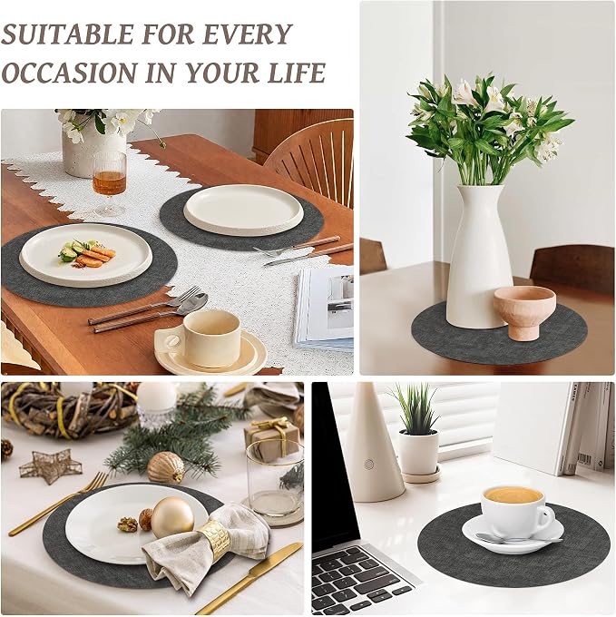 13"Round Placemats Set of 8, Reversible Faux Leather Heat Resistant Table Mats - Image 7