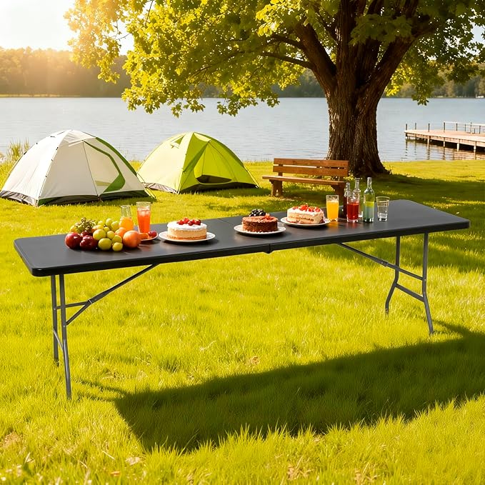 BestOffice 8 FT Picnic Table Folding Table Camping Plastic Table Fold Up Table - Image 2