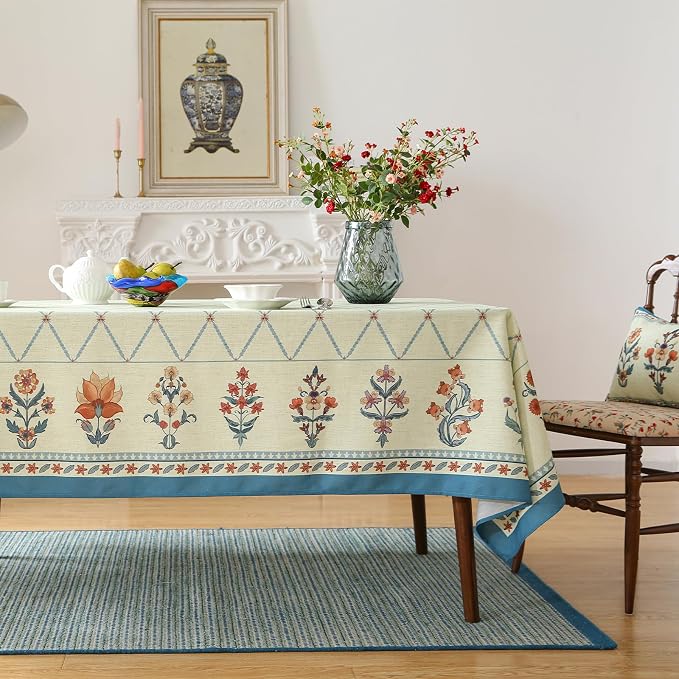 ISAENNE Designer Linen Floral Square Tablecloth, Light Green Farmhouse Durable - Image 2