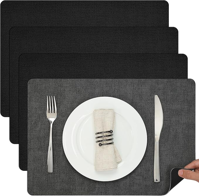 Myir JUN Dual Sided Faux Leather Place Mats Set of 4, Indoor & Outdoor Placemats by MyirJUN