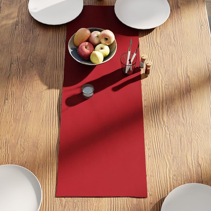 Encasa XO Table Runner 13"x36" Long | Cotton Canvas Fabric | Deep Red Solid - Image 3