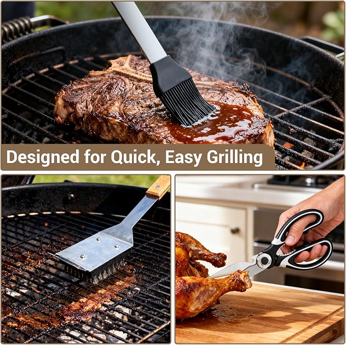 18pcs Wooden Grill Tool Set, BBQ Accessories Heavy Duty Stainless Steel Grill - Image 6