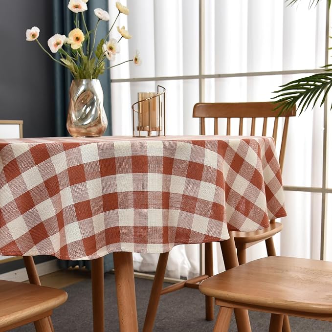 Gingham Table Cloth for Round Tables Orange Checkered Plaid Tablecloth Heavy - Image 2
