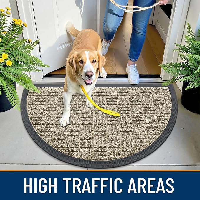 OLANLY Half Circle Door Mat Outside Entrance 29.5x17, Heavy Duty Sturdy Natural - Image 5