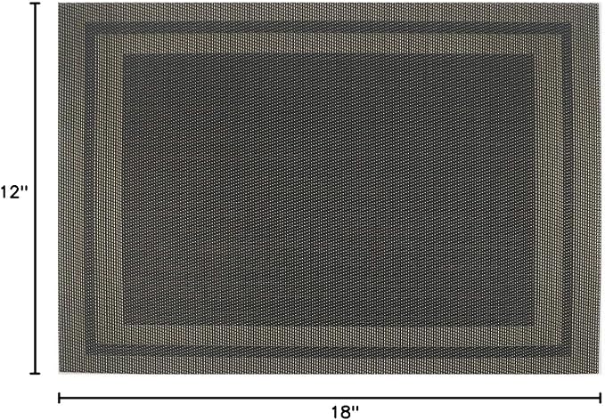 Gugrida Placemats Set of 6 Plaid Checkered Black & Gold PVC Placemat - Image 9