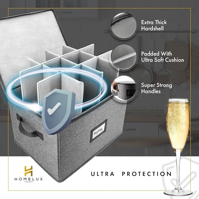 HOMELUX THEORY Champagne Flute Storage Box, Light Gray Hard Shell China Storage - Image 3