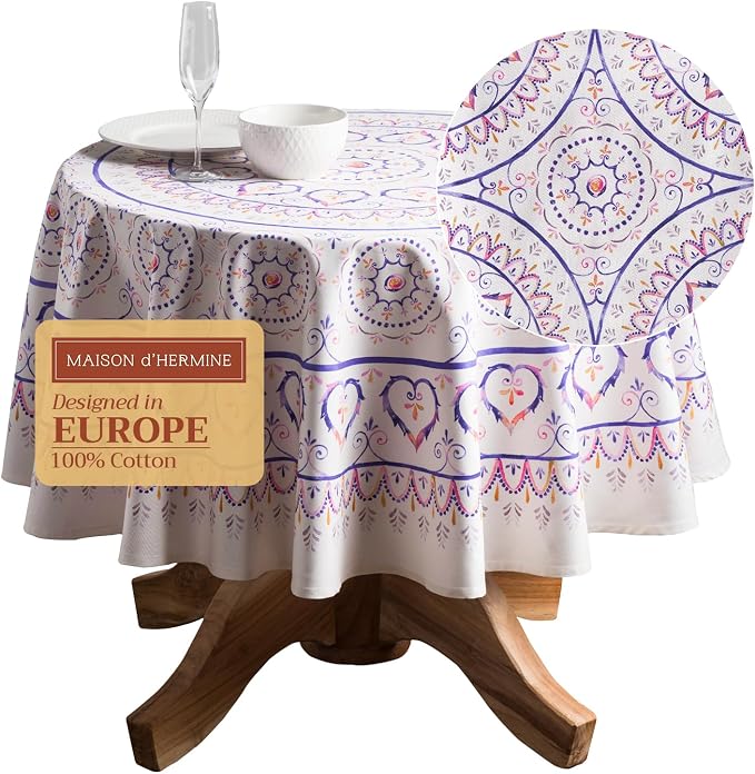 Maison d' Hermine Table Cloth Round Table 100% Cotton 63 Inches Tablecloth by MaisondHermine