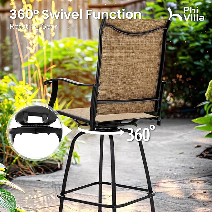 PHI VILLA Outdoor Patio Swivel Bar Set of 11, Textilene Bar Height Chair - Image 3