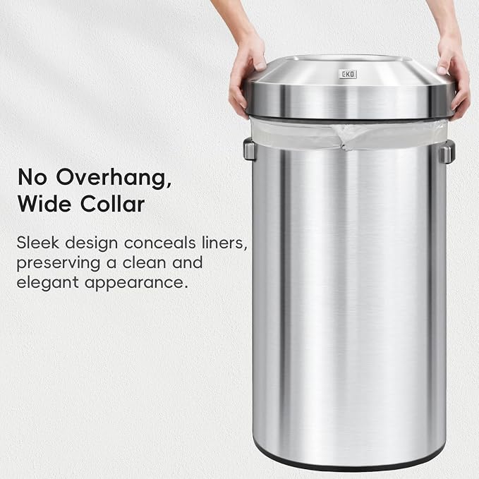 EKO 32-Gallon Round Stainless Steel Open Top Trash Can, Large Commercial Waste - Image 8
