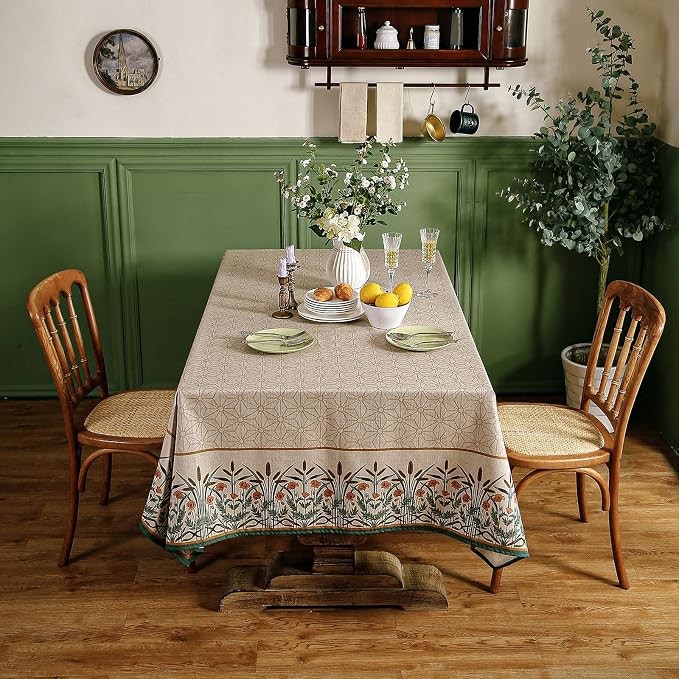 patdrea Designer French Light Brown Rectangle Table Cloth, Linen Floral Durable - Image 9