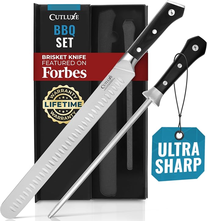 Cutluxe BBQ Knife Carving Set – 12" Brisket Knife & 10" Honing Rod, Butcher by Cutluxe