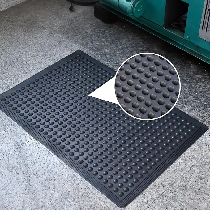 Black Rubber Bubble Anti-Fatigue Workplace Mat, Non-Slip Comfort Standing Floor - Image 6