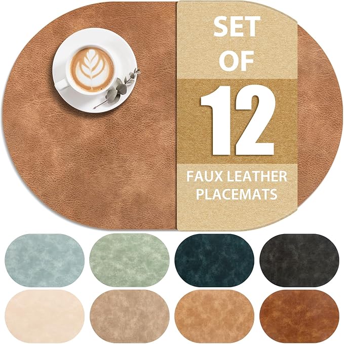 ADRIMER Placemats, Heat Resistant Oval Placemats Set of 12 Washable 12 x 17 Inch by Adrimersdreamistobeanindispensablecompanioninyourlife