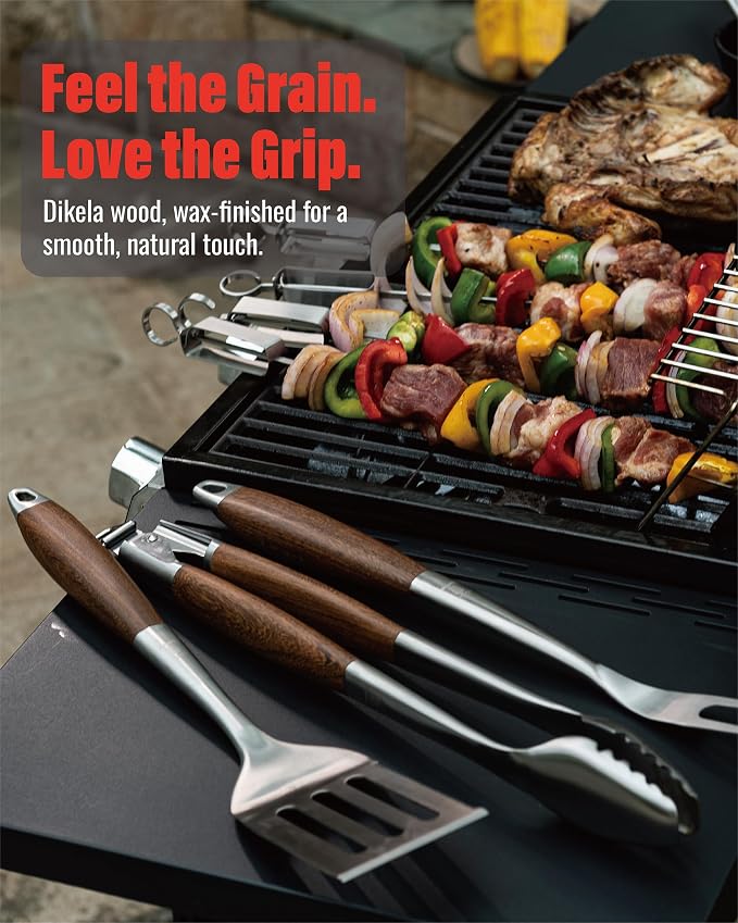 Heavy-Duty ​Dikela Wooden BBQ Grilling Tools Set. Extra Thick Stainless Steel - Image 7