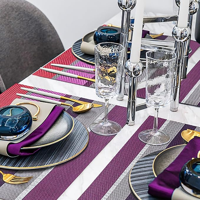 Set of 6 Colorful Striped Vinyl Placemats Heat-Resistant Washable Placemats - Image 3