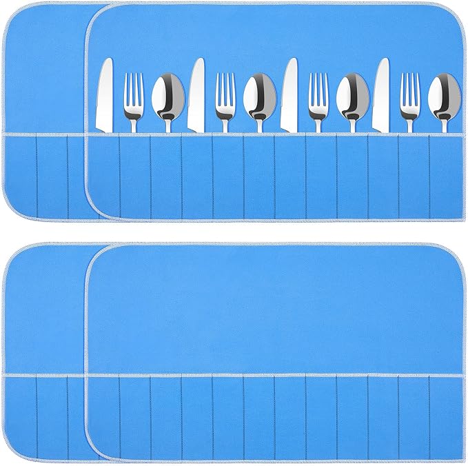 4 Pieces Anti Tarnish Silver Storage Bags silverware Blue Holder by Saintrygo