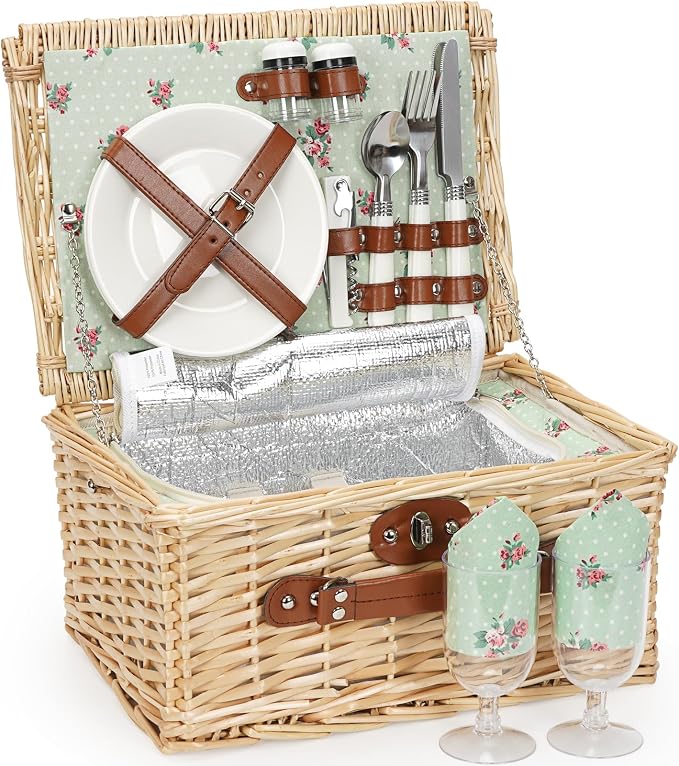 ZORMY Wicker Picnic Basket for 2 Person, Willow Hamper Basket Sets by ZORMY