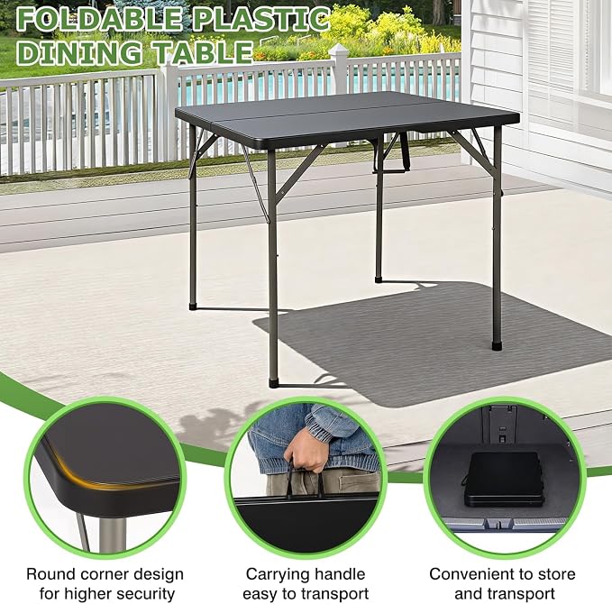 BestOffice Outdoor 34" Folding Card Table Plastic Table Portable Square Height - Image 6