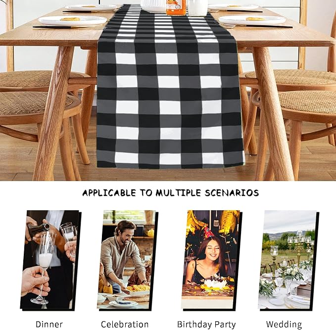 Fabric Checkered Table Runner 1 Pack Waterproof Gingham Table Runner 14W x 108L - Image 3