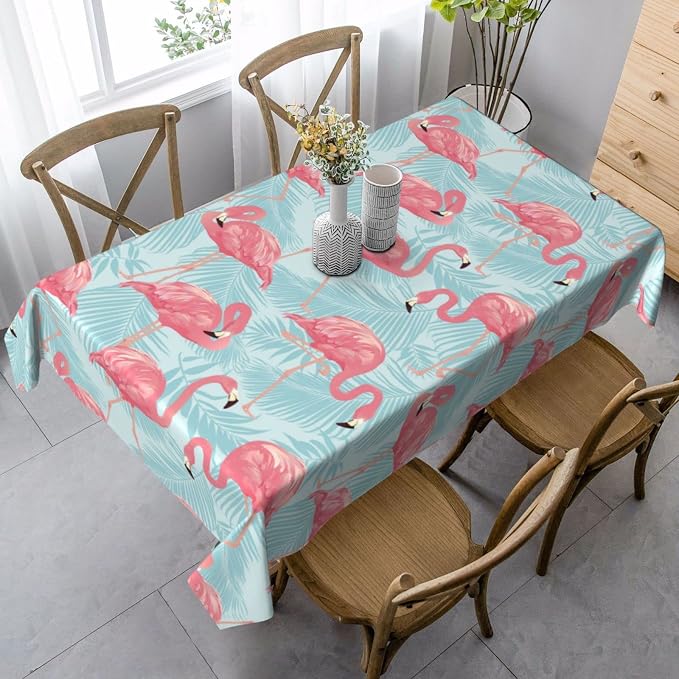 Worltoldb Flamingo Palm Leaf Tablecloths Polyester Table Cloth - Image 4
