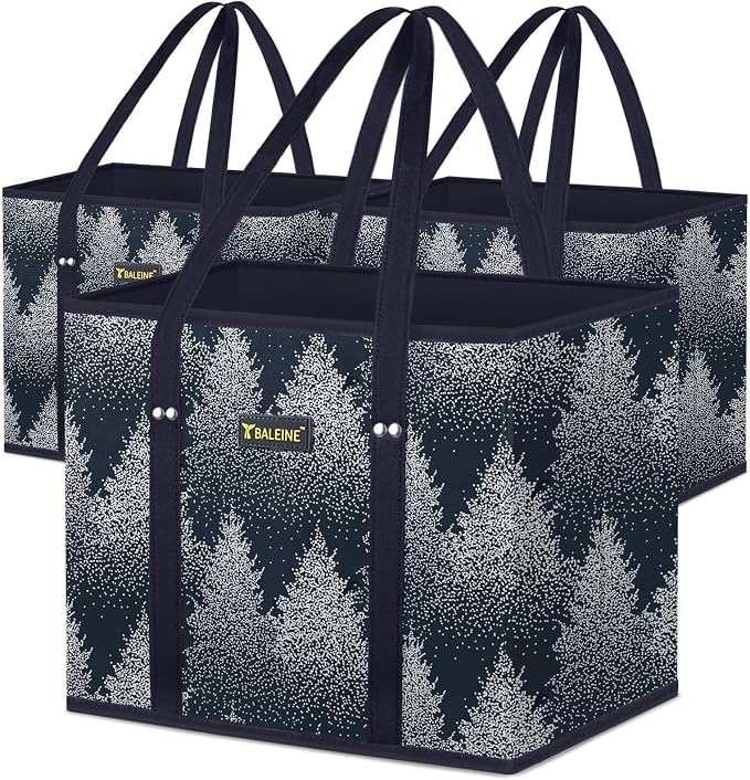 BALEINE 3Pk Reusable Grocery Bags, Foldable Shopping Bags by BALEINE