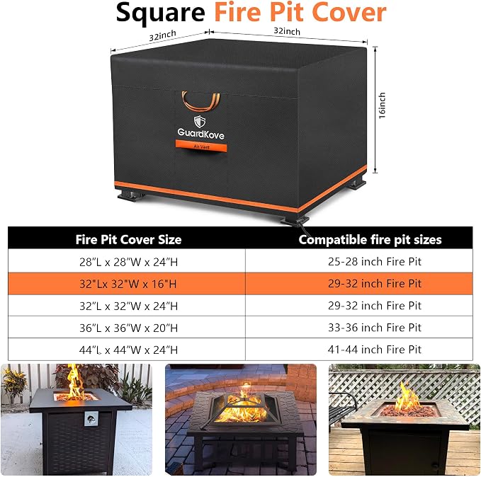 32” Fire Pit Cover Square for 29”- 32” Fire Pit/Table, Waterproof Tear & Fade - Image 2