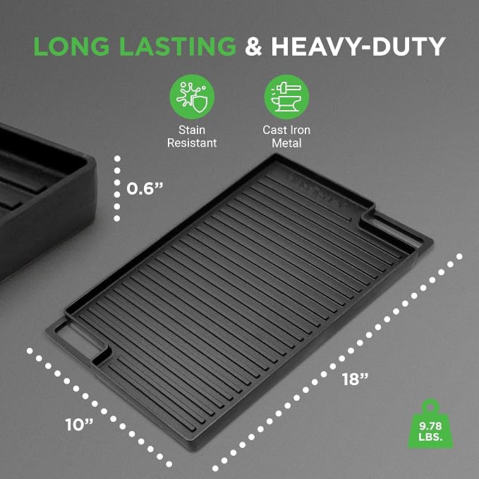 NutriChef Cast Iron Reversible Grill Plate – 18 Inch Flat & Ridged Skillet - Image 3