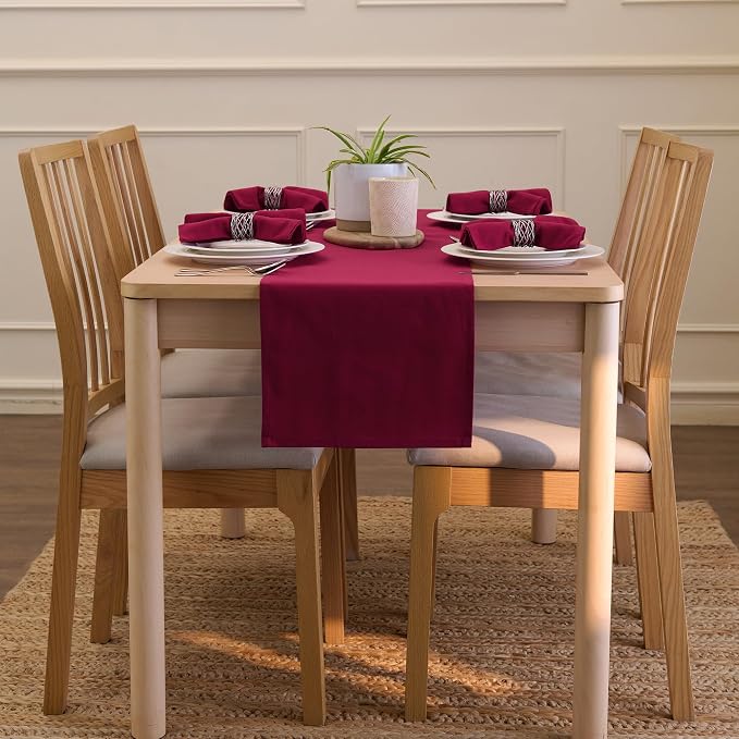 Encasa XO Table Runner 13"x104" Long | Cotton Canvas Fabric | Rich Maroon Solid - Image 4